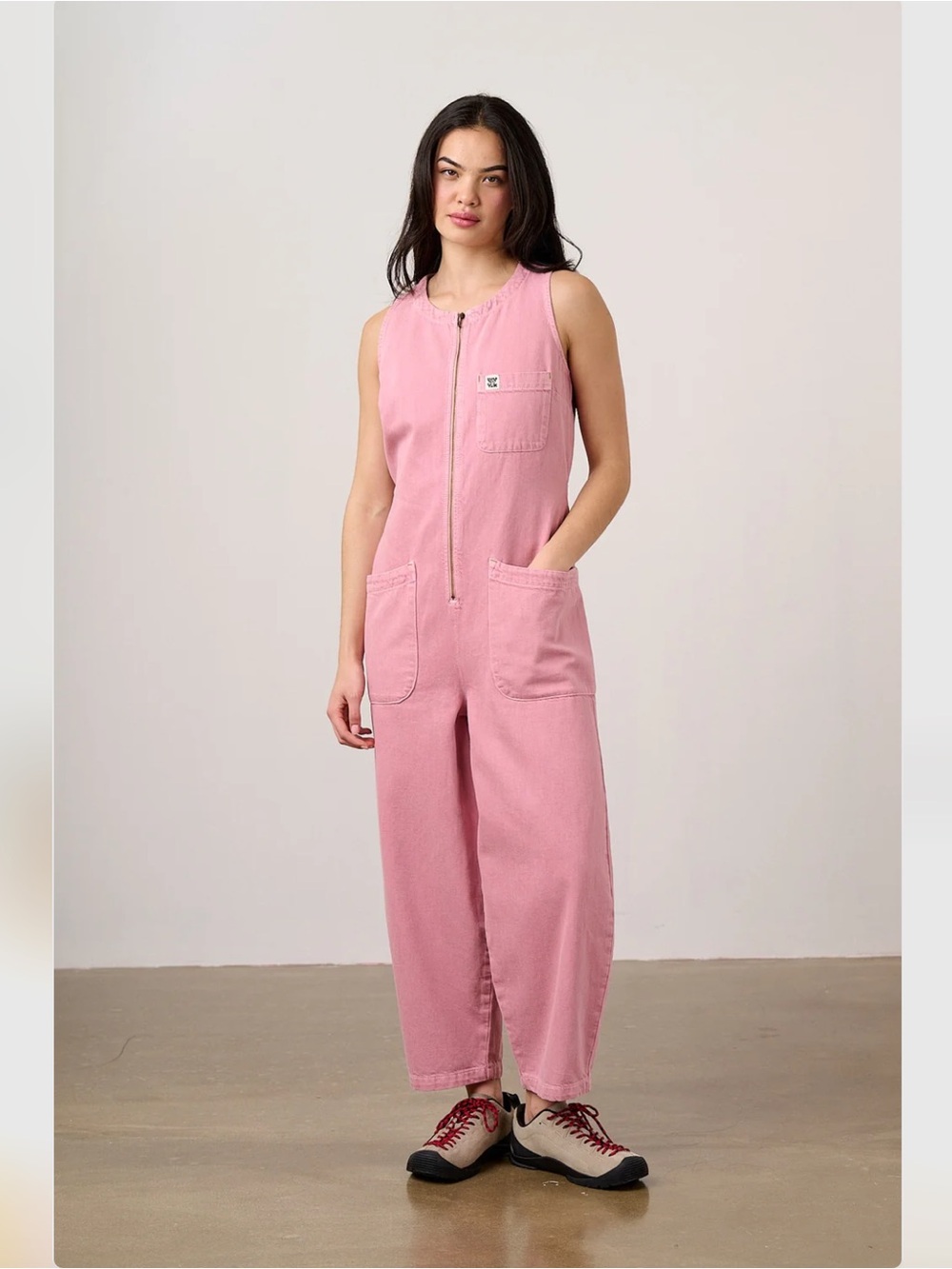Lucy & Yak Sleeveless Nari Denim Pink Zip-Front Utility Jumpsuit